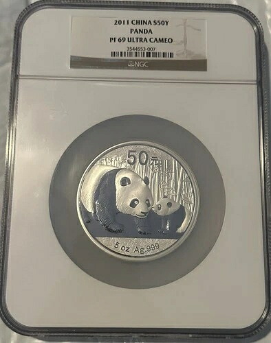 2011年 中国 50元 5オンス シルバー パンダ PF69 ウルトラカメオ NGC