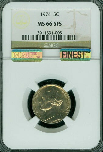 1974年 P ジェファーソン ニッケル NGC MS66 FS PQ MAC FINEST MAC スポットレス レア *｜WORLD RESOURCE【KING店】