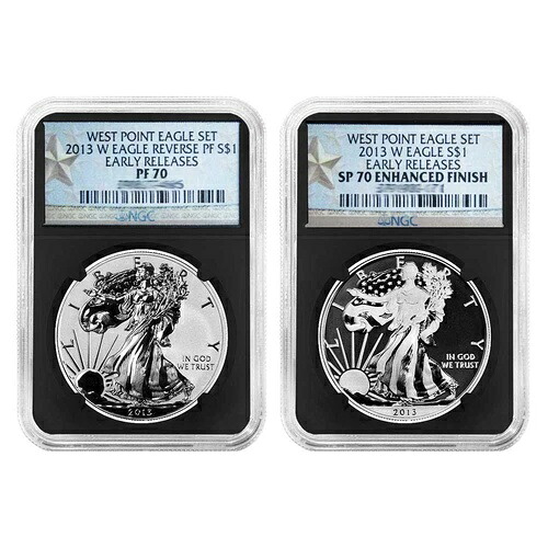 2013-W $1 ウェストポイント シルバー イーグル 2 個セット NGC PF70 & SP70 ER ウェストポイント ラベル...｜WORLD RESOURCE【KING店】