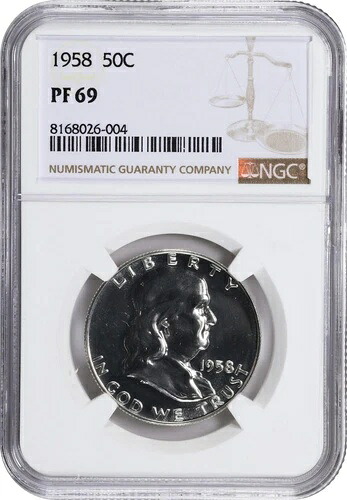 1958年 フランクリン ハーフダラー 50セント プルーフ NGC PF 69 (004)