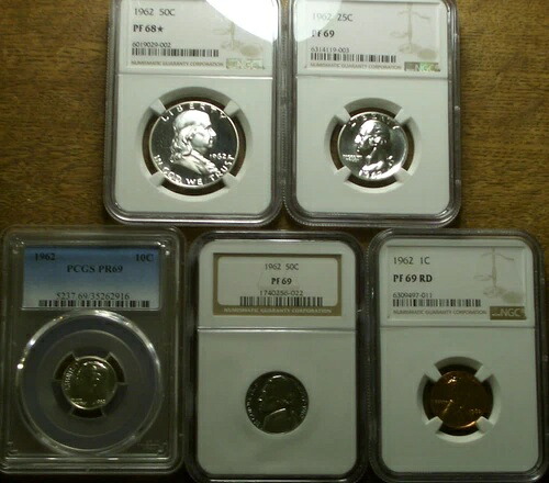 素晴らしい 1962 PR68 *スターフランクリンセント、ニッケル、ダイム、クォーター PR69 PCGS & NGC セット