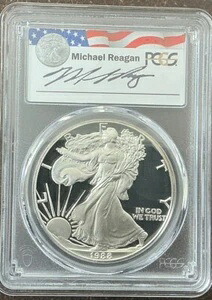 1988年 S $1 アメリカン シルバー イーグル PCGS PR70DCAM - マイケル・レーガン署名