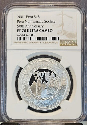 2001年 ペルー シルバー 1ソル S1S ペルー貨幣協会 NGC PF 70 ウルトラカメオ パーフェクト 137,500円