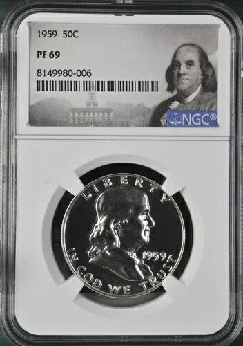 1959年 プルーフ フランクリン 50C NGC PF 69 ベンジャミン・フランクリン ラベル