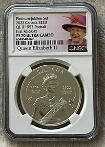 2022年 20ドル カナダ 1オンス シルバー プルーフ NGC PF 70 QE II プラチナ ジュビリー 1952年 ポートレート