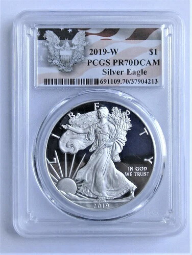 2019-W $1 アメリカン シルバー イーグル プルーフ PCGS PR70DCAM - イーグル ラベル ?322?V6?