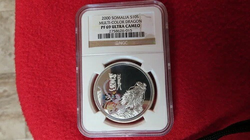 2000年 ソマリア マルチカラー ドラゴン 1オンス .999 シルバー 1個 NGC PF69 アフリカ