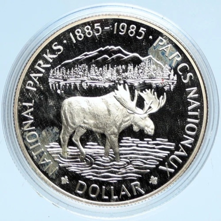 1985年 カナダ イギリス エリザベス2世 国立公園 ムース プルーフ 銀貨 i98196