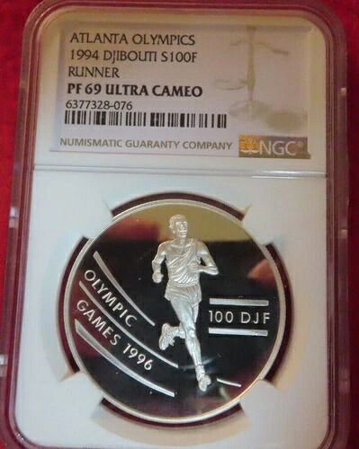 アフリカ ジブチ 1994年 ランナー ランニング 1オンス .925 シルバー 100フラン NGC PR PF69 プルーフ