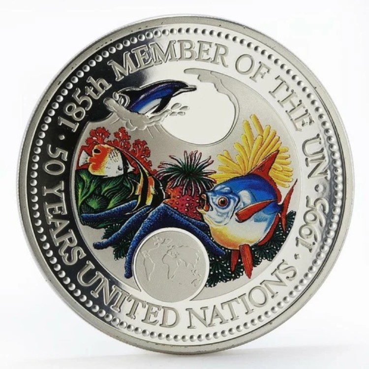 パラオ 20 ドル 50 周年記念 国連魚類着色プルーフ銀貨 1995 年｜WORLD RESOURCE【KING店】