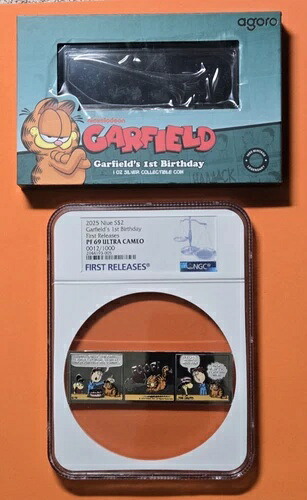 2025 ニウエ 1オンス 2ドル - ガーフィールドの1歳の誕生日 1978年 : NGC PF69 UC FR : 銀貨