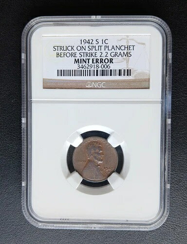 1942年 S 1C スプリットプランシェットに打刻、打刻前 2.2g NGC写真付き