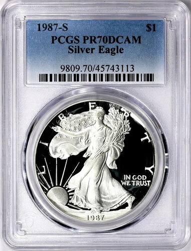 1987-S アメリカン シルバー イーグル - PCGS プルーフ 70 ディープカメオ