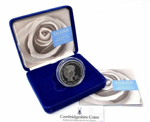 英国製 1999年 ダイアナ妃記念 5ポンド 銀貨 プルーフ BOX COA