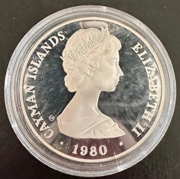 歴代女王ヤングエリザベス 1975年 ケイマン諸島 イギリス 50ドル 銀貨
