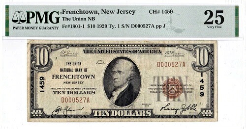10ドル 1929 T1 ナショナル フレンチタウン ニュージャージー NJ 「超レア」（国勢調査では6枚のみ）｜WORLD RESOURCE【KING店】