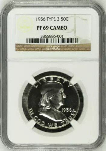 :1956-P 50セント フランクリン ハーフダラー NGC PF69 カメオ タイプ2 ハイレリーフ イーグル レア R3｜WORLD RESOURCE【KING店】