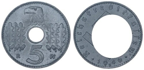 Reichskreditkassen 5 Pfennig 1940 E マイナーエリア J.618 XF 118766-
