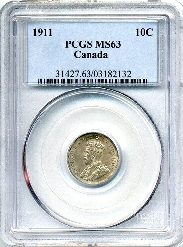 1911年カナダ10セント - 厳選未流通、PCGS MS 63、美しい外観 145,200円