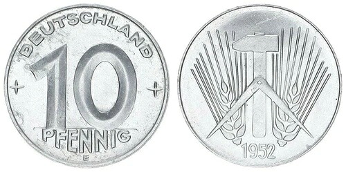 Ddr 10 Pfennig 1952 E J.1507 希少年式 未流通品 - 素晴らしい 77062｜WORLD RESOURCE【KING店】