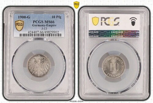 10 フェニッヒ 1900 G J-13 未流通 オリジナルロール PCGS MS66 Stgl. 122707 145,200円