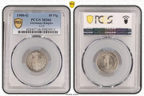 10 フェニッヒ 1900 G J-13 未流通 オリジナルロール PCGS MS66 Stgl. 122711