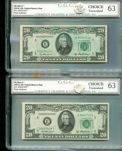 1950 B 20ドル リッチモンド バージニア州 通貨 スターノート 2連続 CH CU 667Q