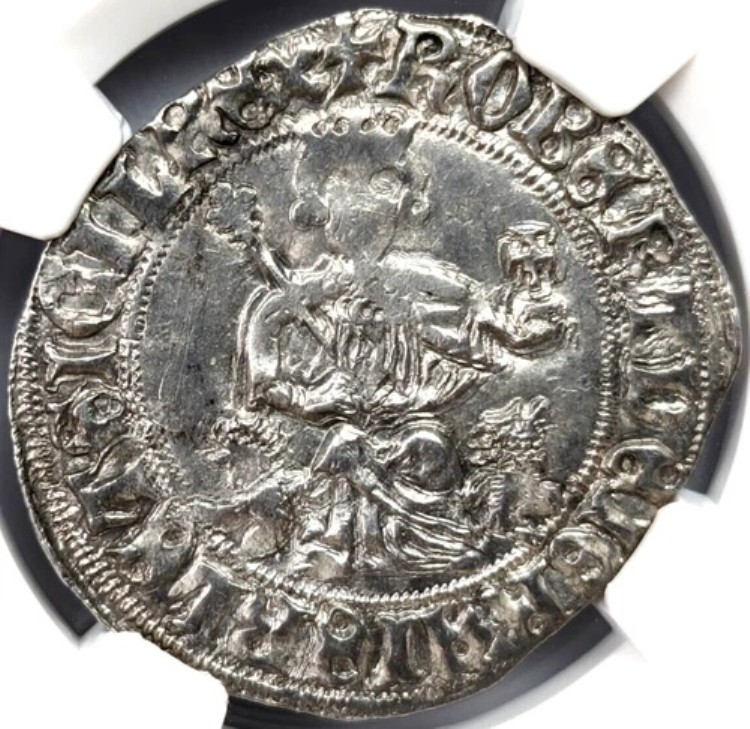 ロベール・ダンジュー イタリア ナポリ 西暦1309-1343年 銀 ジリアート NGC AU55 イタリア諸州