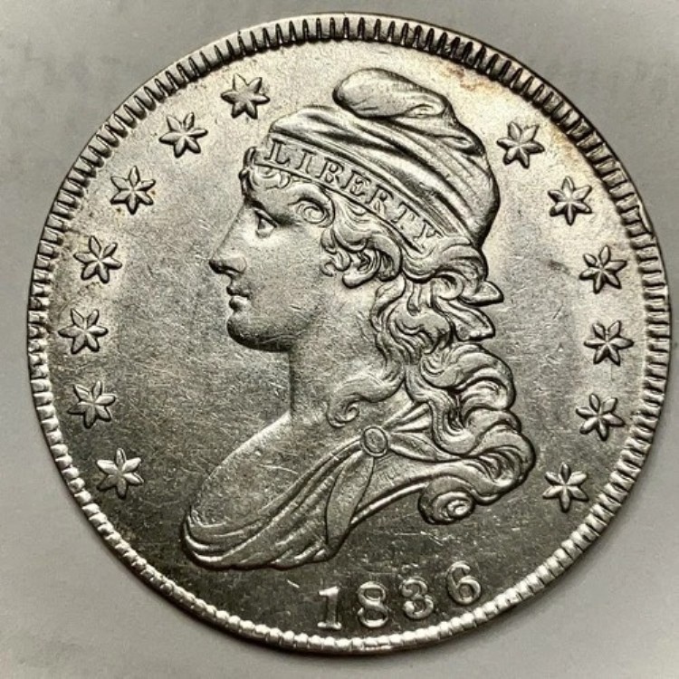 1836年製キャップドバスト初期米国銀貨ハーフドル。ソリッドAUシャープストライク