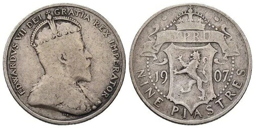 キプロス 9ピアストル 1907年 - 銀 0.925、5.66g、直径 23.7mm KM# 9｜WORLD RESOURCE【KING店】