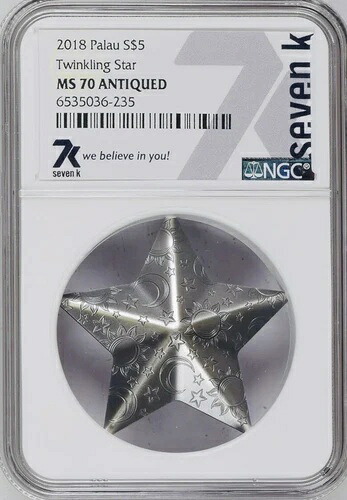 2018 7k メタル シルバー チャーム トゥインクリング スター パラオ 1オンス .999 アンティーク NGC MS70