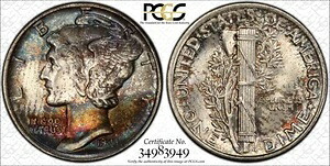 1941 年マーキュリー ダイム PCGS MS66 FB カラフルなタブトーン、フルバンド!