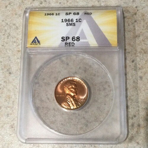 1966 P 1C SMS リンカーン セント、ANACS SP68RD グレード ~ レッド ~ 高グレード!