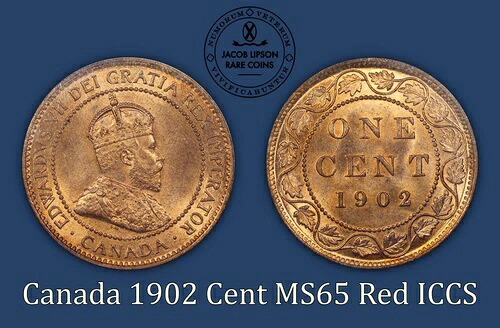 1902年カナダ大型セント MS65 赤 ICCS 初年度タイプ