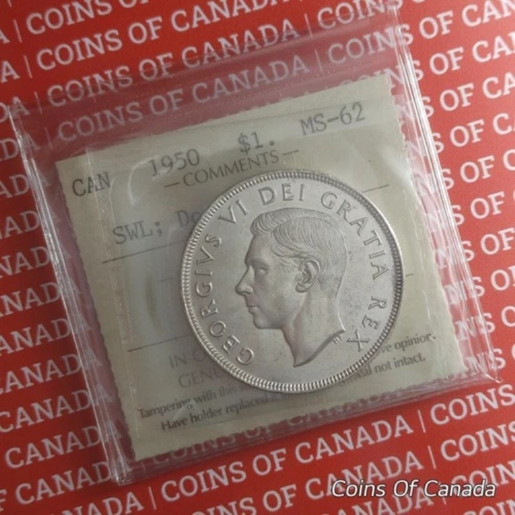 1950年カナダドル1ドル銀貨 ICCS MS 62 SWL + ダブルHP - DHP #coinsofcanada 149,050円