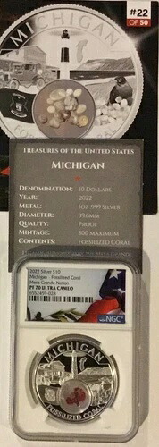 2022 米国の宝物 - ミシガン シルバー 1 オンス PF70 ウルトラ カメオ NGC!