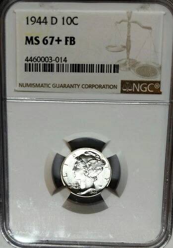 絶妙な 1944-D NGC MS67+ FB マーキュリー ダイム、並外れた光沢のある美しさ !!!