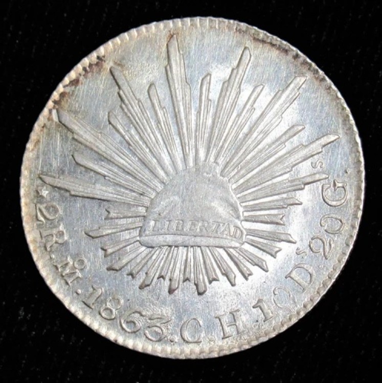 メキシコ: Republic 2 Reales 1863-Mo CH、KM374.10。選択BU！ 113,300円