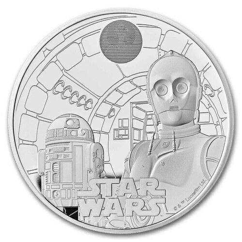 2オンス スターウォーズ R2-D2 と C-3PO 5ポンド シルバー プルーフコイン 2023年 英国発行 発行枚数 750枚