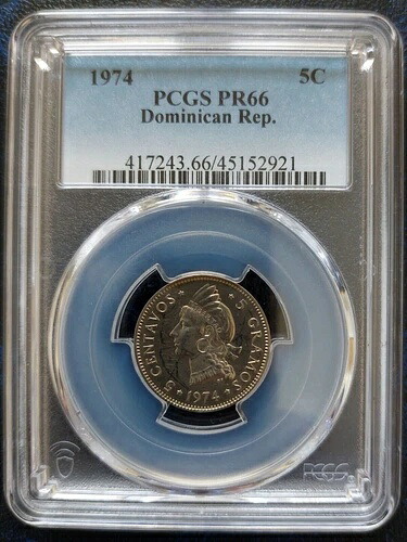 ドミニカ共和国 5センタボ プルーフコイン 1974年 KM#18 PCGS グレーディング PR66