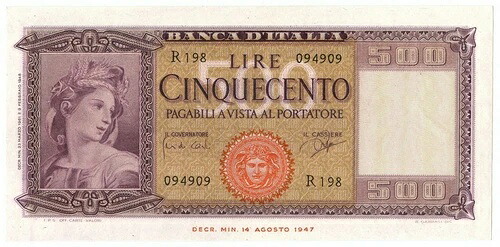 500 リラ イタリア オルナータ ディ シュピーゲ メデューサ 1961/03/23 SUP+