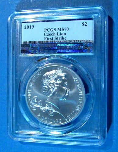 2019年 1オンス .999 シルバー チェコ ライオン ニウエ $2 低鋳造 PCGS MS70 ファーストストライク