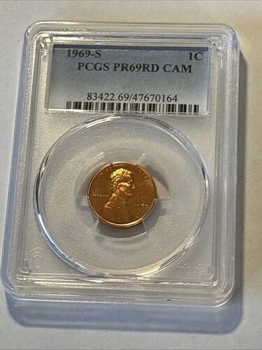1969-S 1C リンカーン記念セント PCGS PR-69 RD CAM レッドカメオ（希少）
