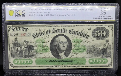 1873年 50ドル債務証明書 - サウスカロライナ州コロンビア PCGS VF25