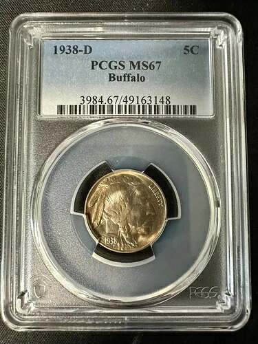 1938年 Dバッファローニッケル PCGS MS67 トーン - 美しいコイン - 第一次世界大戦・第二次世界大戦のメダルは店頭でご覧ください
