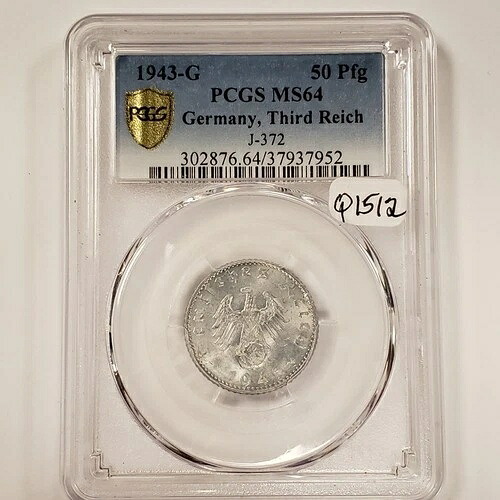 1943-G ナチスドイツ 第三帝国 50 ペニヒ - PCGS MS 64 - キーデート - SKU-Q1512