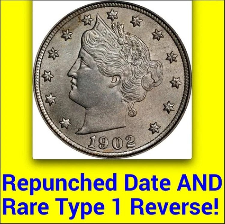 1902年 NGC MS64 再刻印日付入り、タイプ1裏面！希少！リバティニッケル RPD V 5C