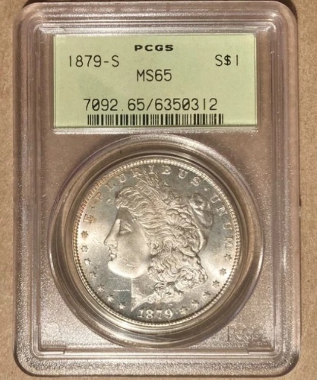 1879-S PCGS MS65 モルガン銀貨 1ドル - オールドグリーンホルダー - OGH