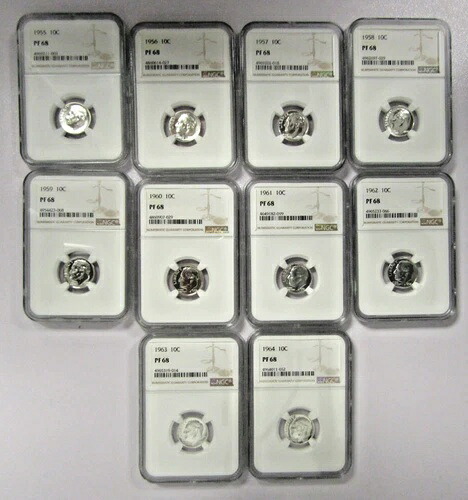 1955-1964年 プルーフ ルーズベルト ダイム NGC PF68 (10枚セット)｜WORLD RESOURCE【KING店】
