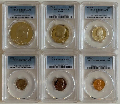 1976-S 米国6枚組プルーフコインセット~PCGS PR69DCAM~(シルバー~1ドル~50セント~25セント)&(クラッド~10セント~5セント~1セント)